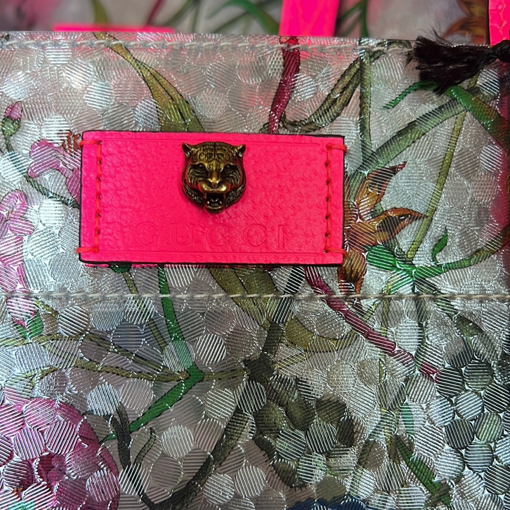 Gorge Gucci Vinyl floral printed Flora tote bag with pink leather trim/handles - Picture 4 of 12